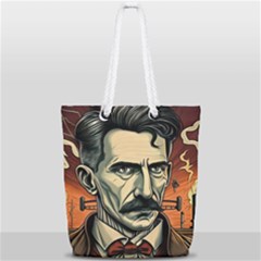 Ai Generated Nikola Tesla Tesla Nikolas Electricity Full Print Rope Handle Tote (small) by danenraven