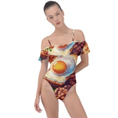 Ai Generated Breakfast Egg Beans Toast Plate Frill Detail One Piece Swimsuit by danenraven