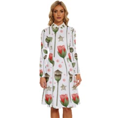 Poppies Red Poppies Red Flowers Long Sleeve Shirt Collar A-line Dress by Ravend