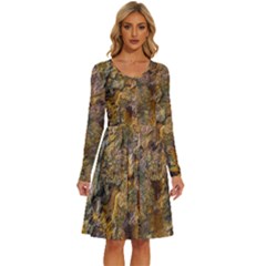 Rusty Orange Abstract Surface Long Sleeve Dress With Pocket by dflcprintsclothing