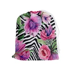 Classy And Chic Watercolor Flowers Drawstring Pouch (xl) by GardenOfOphir