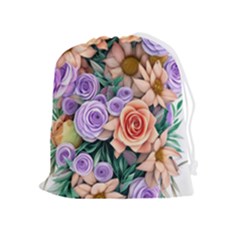 Cheerful And Captivating Watercolor Flowers Drawstring Pouch (xl) by GardenOfOphir