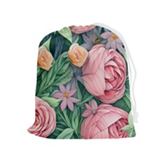 Darling And Dazzling Watercolor Flowers Drawstring Pouch (xl) by GardenOfOphir