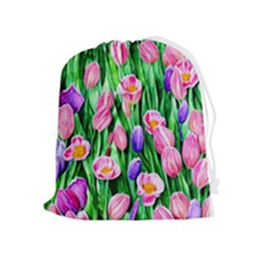 Combined Watercolor Flowers Drawstring Pouch (xl) by GardenOfOphir