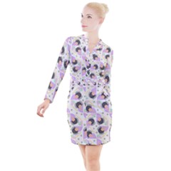 Pattern Pastel Drawing Art Button Long Sleeve Dress by Ravend