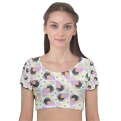 Pattern Pastel Drawing Art Velvet Short Sleeve Crop Top  by Ravend