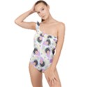 Pattern Pastel Drawing Art Frilly One Shoulder Swimsuit View1