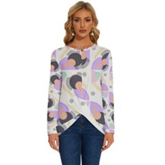 Pattern Pastel Drawing Art Long Sleeve Crew Neck Pullover Top by Ravend