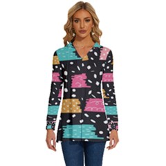 Art Pattern Design Wallpaper Background Print Patterns Long Sleeve Drawstring Hooded Top by Ravend