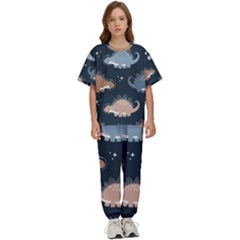 Dino Art Pattern Design Wallpaper Background Kids  Tee And Pants Sports Set by Ravend