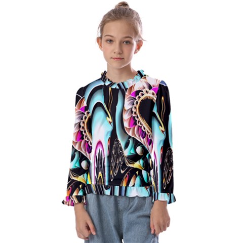 Garden Flower Nature Digital Art Abstract Kids  Frill Detail Tee by Ravend