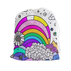 Rainbow Fun Cute Minimal Doodle Drawing Art Drawstring Pouch (2xl) by Ravend