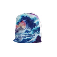 Storm Tsunami Waves Ocean Sea Nautical Nature Drawstring Pouch (medium) by Ravend