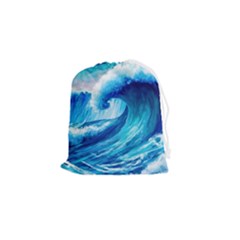 Tsunami Tidal Wave Ocean Waves Sea Nature Water Blue Painting Drawstring Pouch (small) by Ravend