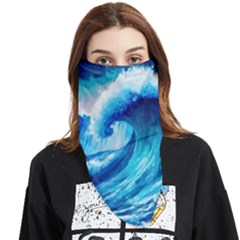Tsunami Tidal Wave Ocean Waves Sea Nature Water Blue Painting Face Covering Bandana (triangle) by Ravend