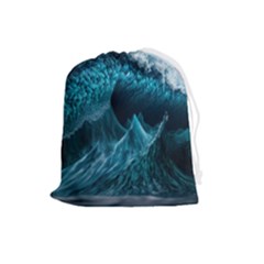 Tsunami Waves Ocean Sea Water Rough Seas 6 Drawstring Pouch (large) by Ravend