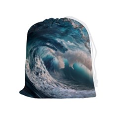Tsunami Waves Ocean Sea Water Rough Seas 5 Drawstring Pouch (xl) by Ravend