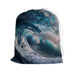 Tsunami Waves Ocean Sea Water Rough Seas 5 Drawstring Pouch (2xl) by Ravend