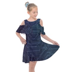 Circuit Board Circuits Mother Board Computer Chip Kids  Shoulder Cutout Chiffon Dress by Ravend