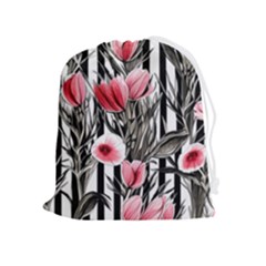 Chic Watercolor Flowers Drawstring Pouch (xl) by GardenOfOphir