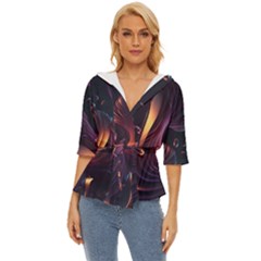 Ai Generated Swirls Space Design Fractal Light 3d Art Pattern Lightweight Drawstring Hooded Top by Ravend