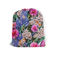 Bountiful Watercolor Flowers Drawstring Pouch (xl) by GardenOfOphir