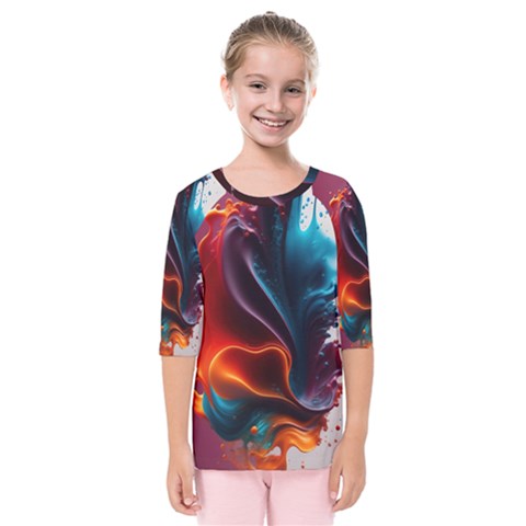 Ai Generated Swirl Splash Blaze Design Art Kids  Quarter Sleeve Raglan Tee by Ravend