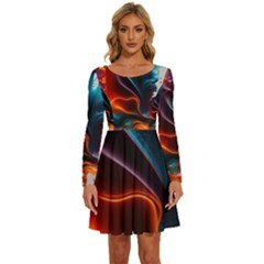 Ai Generated Swirl Splash Blaze Design Art Long Sleeve Wide Neck Velvet Dress by Ravend
