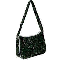 Monstera Plant Tropical Jungle Leaves Pattern Zip Up Shoulder Bag by Ravend