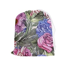 Garden Of Flowers Drawstring Pouch (xl) by GardenOfOphir