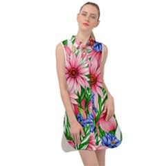Exotic Tropical Flowers Sleeveless Shirt Dress by GardenOfOphir