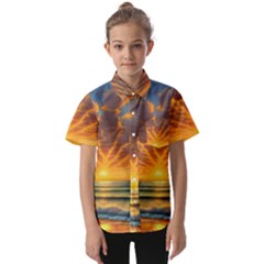 Waves At Sunset Kids  Short Sleeve Shirt by GardenOfOphir