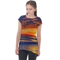 Nature s Sunset Over Beach Cap Sleeve High Low Top by GardenOfOphir