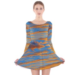 Orange Sunset On The Beach Long Sleeve Velvet Skater Dress by GardenOfOphir