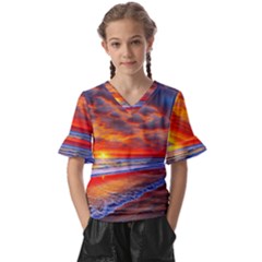 Golden Sun Kids  V-neck Horn Sleeve Blouse by GardenOfOphir