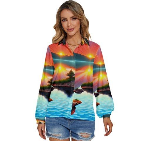 Gorgeous Sunset Women s Long Sleeve Button Down Shirt by GardenOfOphir
