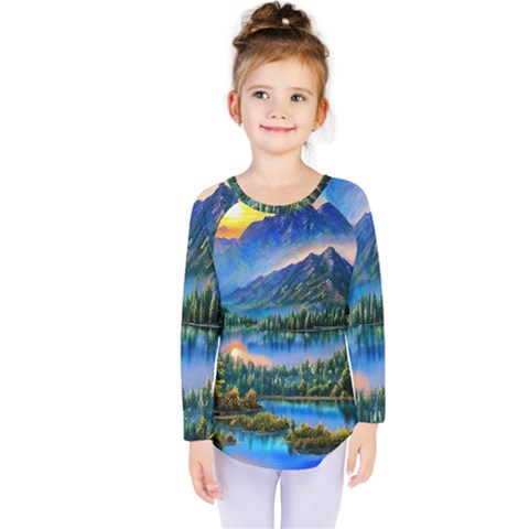 Stunning Sunset By The Lake Kids  Long Sleeve Tee by GardenOfOphir