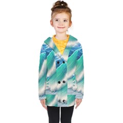Beautiful Abstract Pastel Ocean Waves Kids  Double Breasted Button Coat by GardenOfOphir