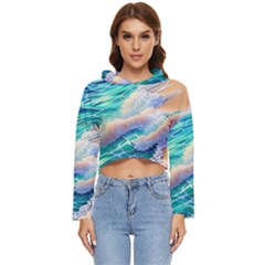 Waves At The Ocean s Edge Women s Lightweight Cropped Hoodie by GardenOfOphir