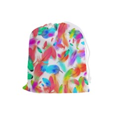 Feathers Pattern Background Colorful Plumage Drawstring Pouch (large) by Ravend