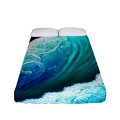 Abstract Waves In Blue And Green Fitted Sheet (full/ Double Size) by GardenOfOphir