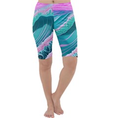 Pink Ocean Waves Cropped Leggings  by GardenOfOphir