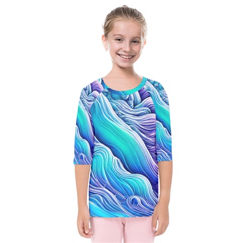 Ocean Waves In Pastel Tones Kids  Quarter Sleeve Raglan Tee by GardenOfOphir