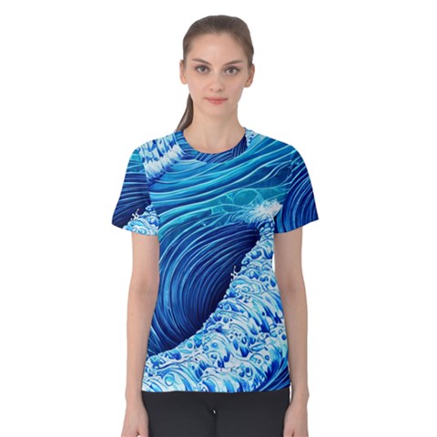 Simple Blue Ocean Wave Women s Cotton Tee by GardenOfOphir