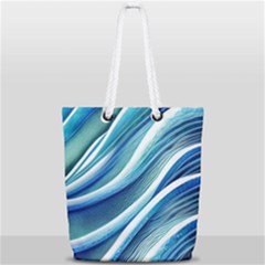 Blue Ocean Waves Full Print Rope Handle Tote (small) by GardenOfOphir