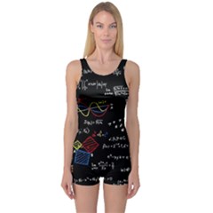 Black Background With Text Overlay Mathematics Formula Board One Piece Boyleg Swimsuit by Jancukart