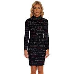 Black Background With Text Overlay Digital Art Mathematics Long Sleeve Shirt Collar Bodycon Dress by Jancukart