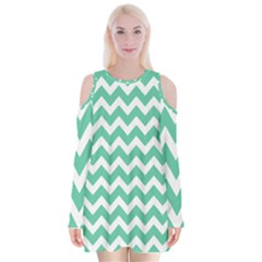 Chevron Pattern Giftt Velvet Long Sleeve Shoulder Cutout Dress by GardenOfOphir