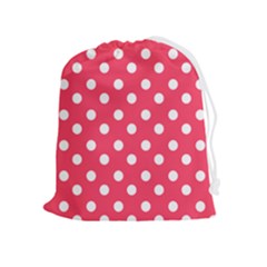 Hot Pink Polka Dots Drawstring Pouch (xl) by GardenOfOphir