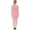 Coral And White Polka Dots V-neck Bodycon Long Sleeve Dress View2
